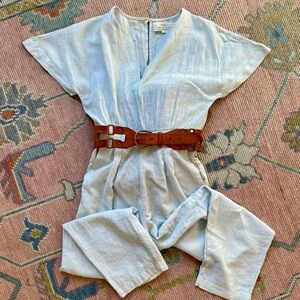 {Travolta} Linen Jumpsuit | Blue & White striped